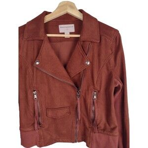 Anthropologie Marrakech Burgandy Red Moto Jacket Size S Cotton Blend Full Zip